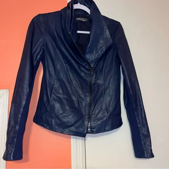 Vince Lambskin Leather Scuba Draped Moto Jacket - Picture 4 of 16